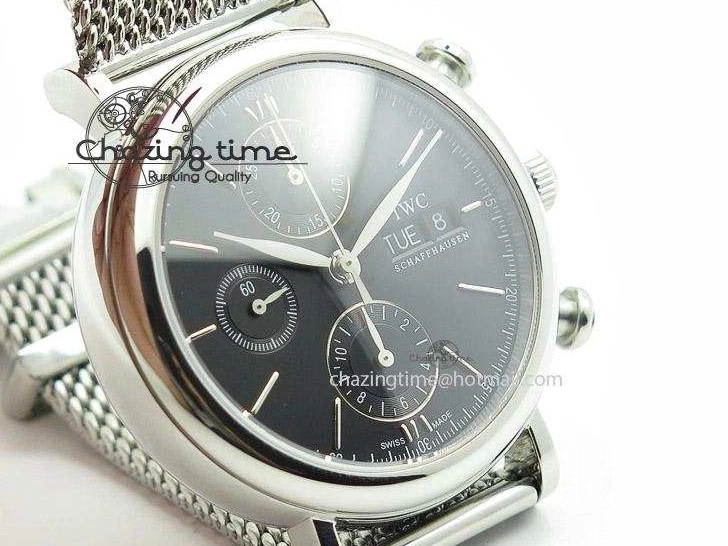 MIROTIME 0124 Portofino Chrono SS Black Dial on SS Mesh Bracelet A StreetReady 7399